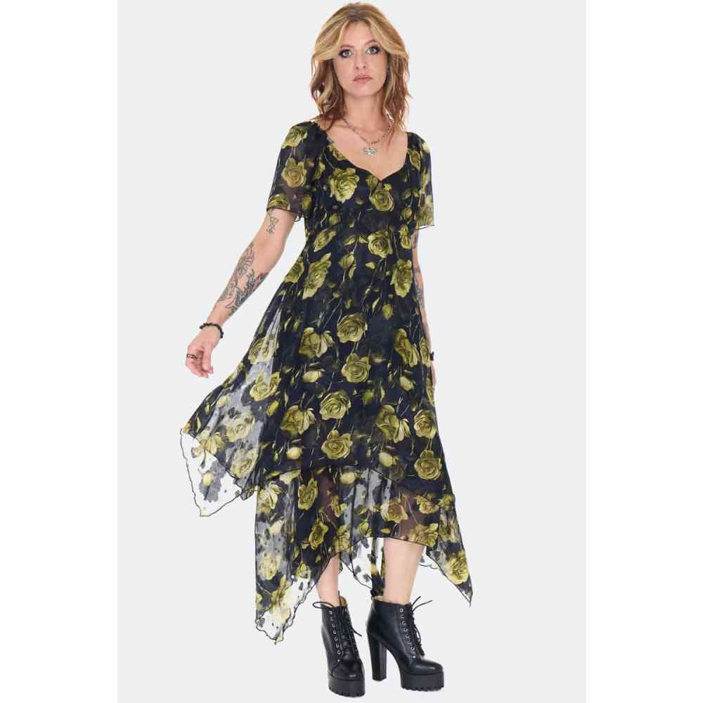 Jawbreaker - Rose Print Midi Asymmetric Lange jurk - Multicolours